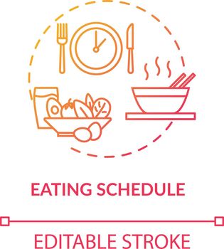 Eating schedule concept icon. Mindful eating, conscious food consumption idea thin line illustration. Nutrition plan, balanced diet. Vector isolated outline RGB color drawing