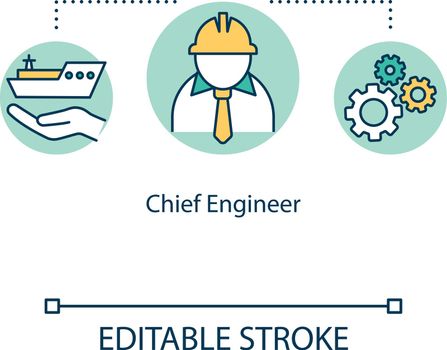 Chief engineer concept icon. Sailor career on ship. Offshore work with machinery. Watercraft executive worker idea thin line illustration. Vector isolated outline RGB color drawing. Editable stroke