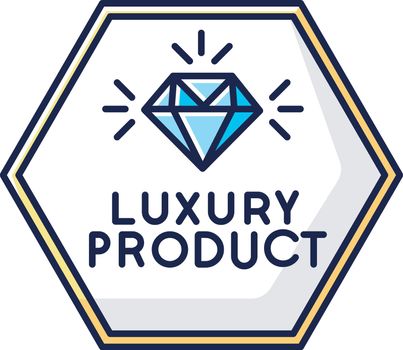 Luxury product RGB color icon. High class jewellery, expensive product. Jewelry store logo. Elegant emblem with shiny diamond isolated vector illustration
