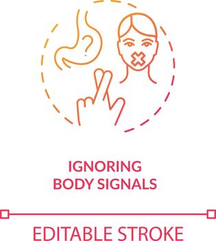 Ignoring body signals concept icon. Mindful eating, conscious nutrition idea thin line illustration. Unhealthy dieting and fasting. Vector isolated outline RGB color drawing