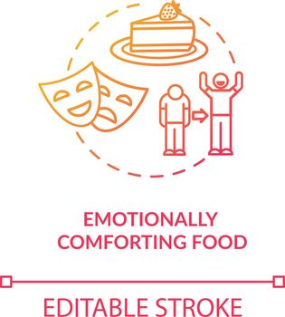 Emotionally comforting food concept icon. Mindful eating, conscious nutrition idea thin line illustration. Psychologically satisfying meal. Vector isolated outline RGB color drawing