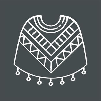 Poncho chalk white icon on black background. Traditional native american people costume. Simple latino woolen wear with geometric ornament. Peruvian ethnic clothes. Isolated vector illustration