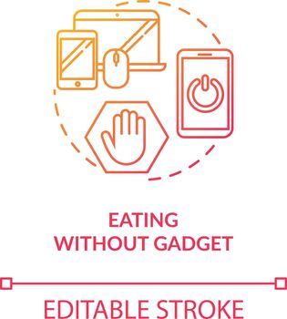 Eating without gadget concept icon. Conscious nutrition idea thin line illustration. Attentive food consumption. Meal without distractions. Vector isolated outline RGB color drawing