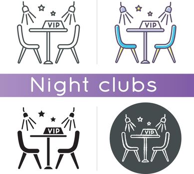 VIP lounge zone icon. Linear black and RGB color styles. Luxurious night club recreation, premium quality service. Special treatment, exclusive area with limited access isolated vector illustrations