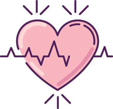 Heart pink RGB color icon. Pulse rate. Heartbeat rhythm. Cardiogram frequency analysis. Vital signs. Cardio health care. Medical tests. Clinic analysis. Isolated vector illustration