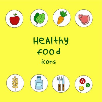 Healthy Food concept flat style icons set