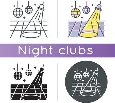 Dance floor icon. Linear black and RGB color styles. Night club recreation activity, nightclub party, clubbing lifestyle. Empty dancefloor, dancing stage isolated vector illustrations