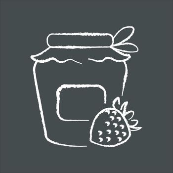 Bottling chalk white icon on black background. Homemade fruit jam preparation, delicious confiture making process. Canning. Sweet strawberry marmalade jar isolated vector chalkboard illustration