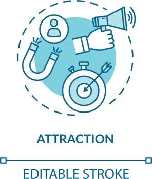 Attraction concept icon. Advertising strategies, customer base development. Inbound, target and viral marketing idea thin line illustration. Vector isolated outline RGB color drawing. Editable stroke