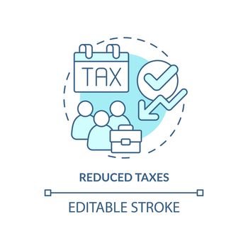 Reduced taxes turquoise concept icon