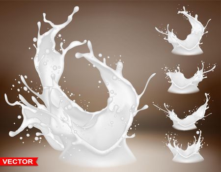 Realistic vector milk splash bursts and crown