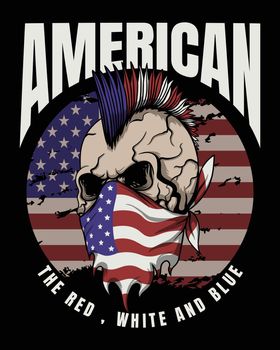 Skull punk america flag vector illustration