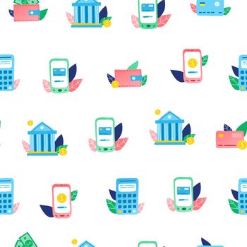Seamless pattern with money transaction icons.
