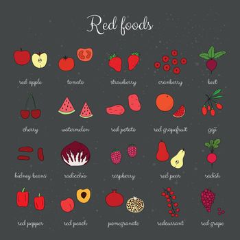Hand drawn red foods set.