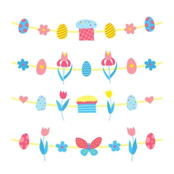 Set of doodle garlands with Easter icons.