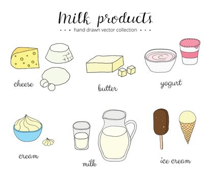 Hand drawn milk products.