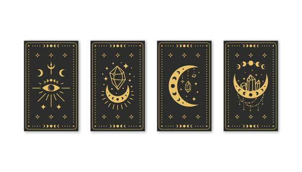 Black magic occult tarot cards with boho symbols.