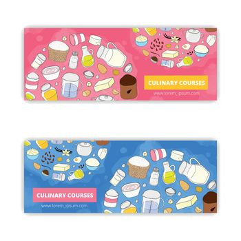 Banner templates with hand drawn culinary items.