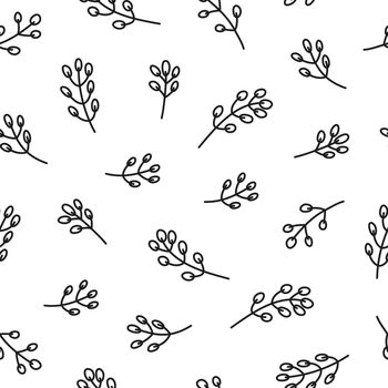 Seamless pattern with doodle pussy willow twigs.