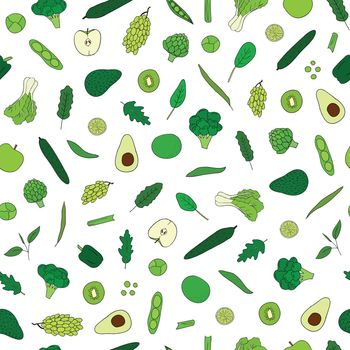 Seamless pattern with veggies and fruits.