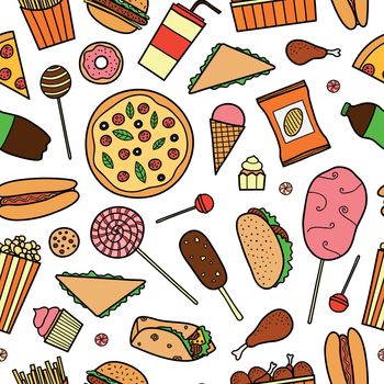 Seamless pattern with fast food.