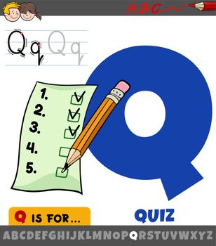 letter Q from alphabet with quiz word cartoon