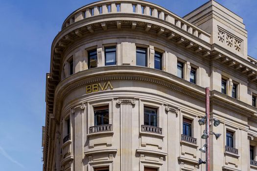 Barcelona, Spain - April 15, 2022. Banco Bilbao Vizcaya Argentaria, better known by the acronym BBVA, is a Spanish bank headquartered in Bilbao, Spain.