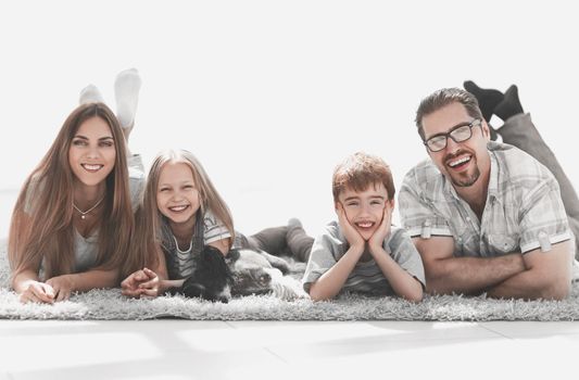 background image of a happy family in a new apartment