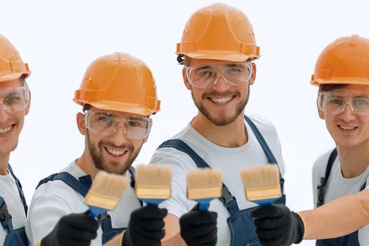 closeup.portrait of team of construction workers