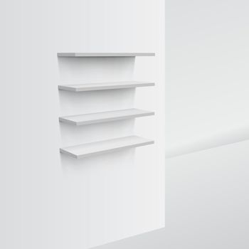 3D Empty White Shop Shelf On Wall