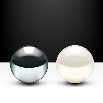 Realistic 3D Chrome Ball And Shiny Pearl Isolated On White Background