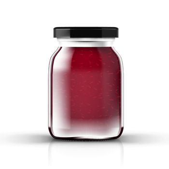 Raspberry Or Strawberry Jam In Transparent Glass Jar With Screw Cap