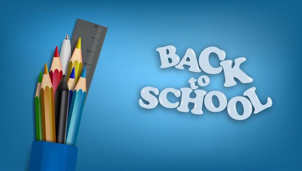 Back To School Template. School Supplies. Pencils, Pen and Ruler