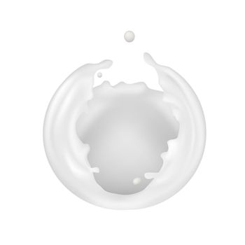 Realistic Milk Sphere Of Cream Splashes On White