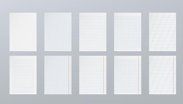 Blank Sheets Of Lined Paper Grid Page Set Isolated