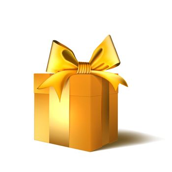 Christmas Or New Year Day Gold Gift Box With Bow