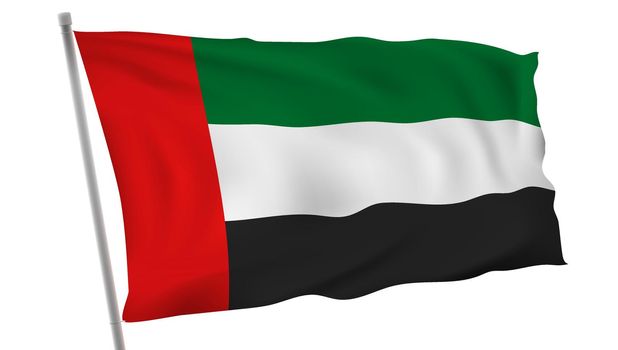 United Arab Emirates Flag On Pole In Wind