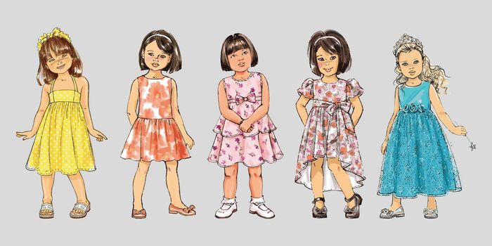 Set of baby characters. Babies in differents clouthes. Hand drawn girls.