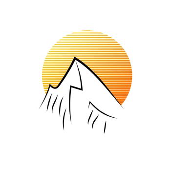 Sunrise in a mountains. Abstract company logo. Vector illustration.