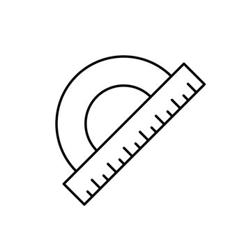 Protractor icon. Protractor ruler line icon. Hand tool lack linear icon. Vector illustration. Construction tool icon