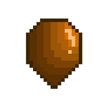 Pixel nut icon. Almond nut in pixel style. Vector pixel art icon