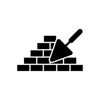 Brickwork icon. Trowel and brick icon. Construction or repair symbol. Brickwork and building trowel icon.