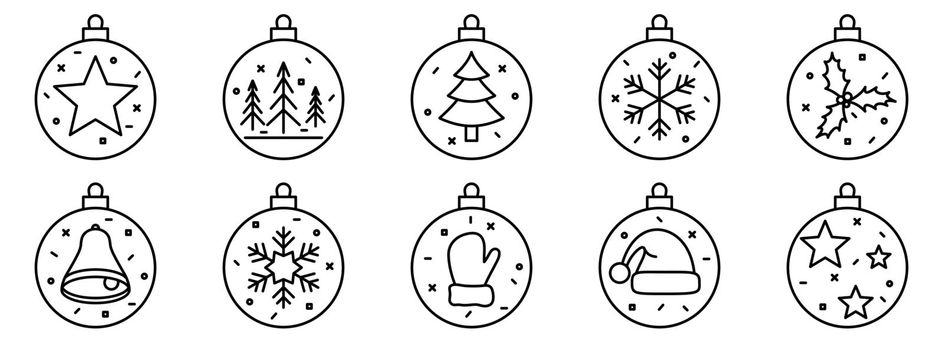 Christmas ball icon. Christmas ball icons in flat linear design. Vector icons.