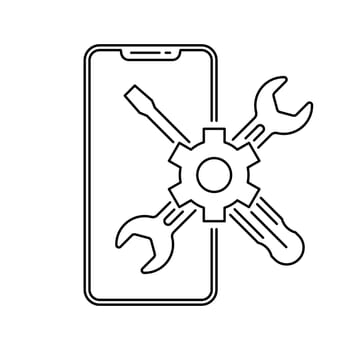 Smartphone repair icon. Screwdriver and wrench on mobile icon.