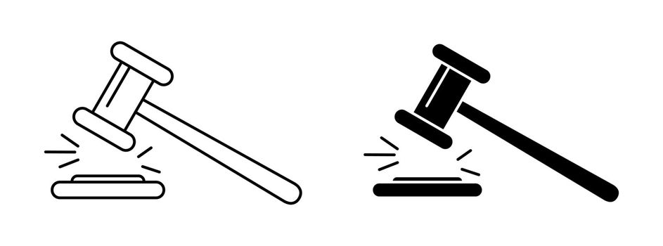 Judge hammer icon. Vector gavel icon. Set of black hammer icons