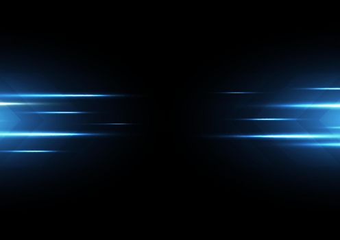 Abstract blue speed neon light effect on black background vector illustration.