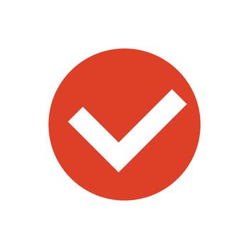 Round red checkmark icon. Vector.