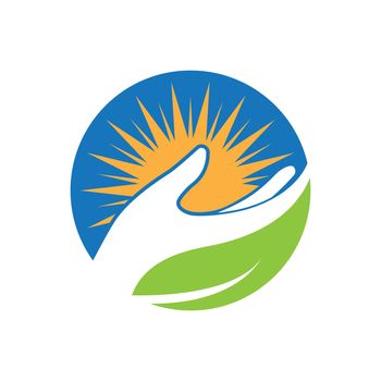 Hand and leaf nature care logo