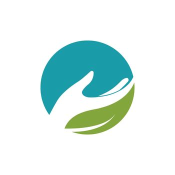 Hand and leaf nature care logo