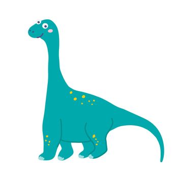 Cute herbivorous dinosaur Brachiosaurus, vector flat illustration in hand drawn style on white background